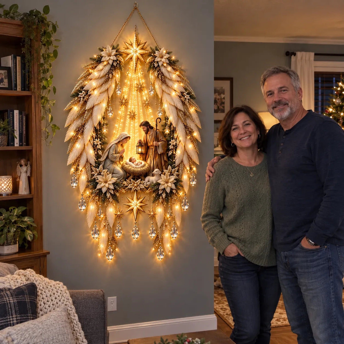 3D Heavenly Angel Wings Nativity Light – Lighted Christmas Wall Decor