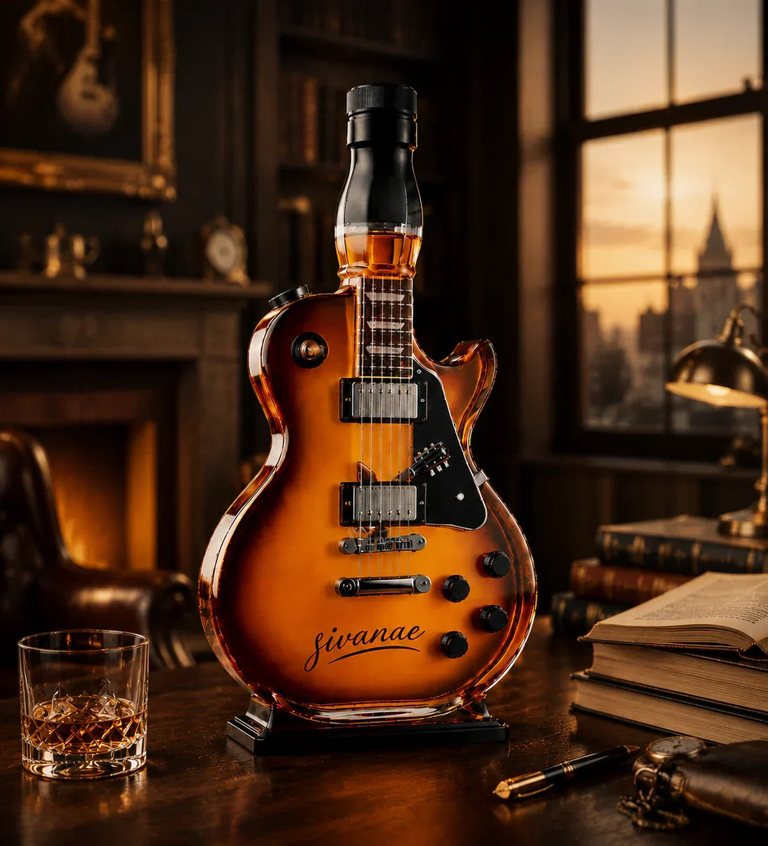Rock-and-roll retro sunset-colored guitar figurine bottle, enjoy a 49% discount!