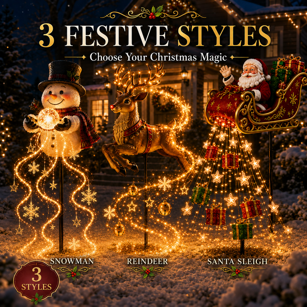 2026 New Santa’s Flying Sleigh Gift Cascade – Solar Christmas Garden Light