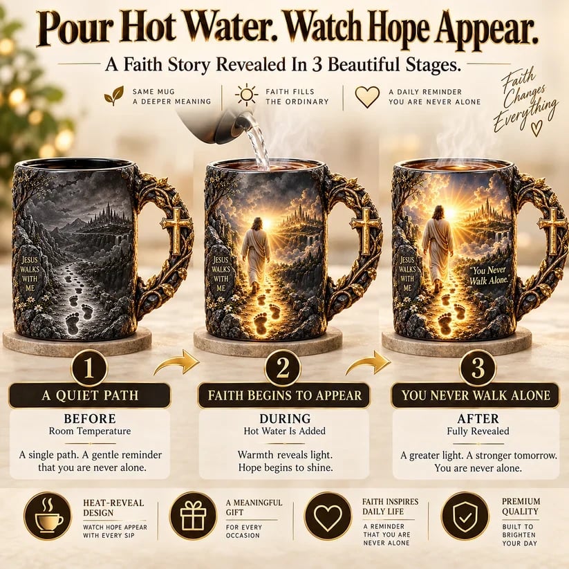 🔥 Last Day 49% OFF - 🔥✝️ Jesus Walks With MeTM – Heat-Reveal Faith Mug | You Are Never Alone (📦Buy 2 Free Shipping)