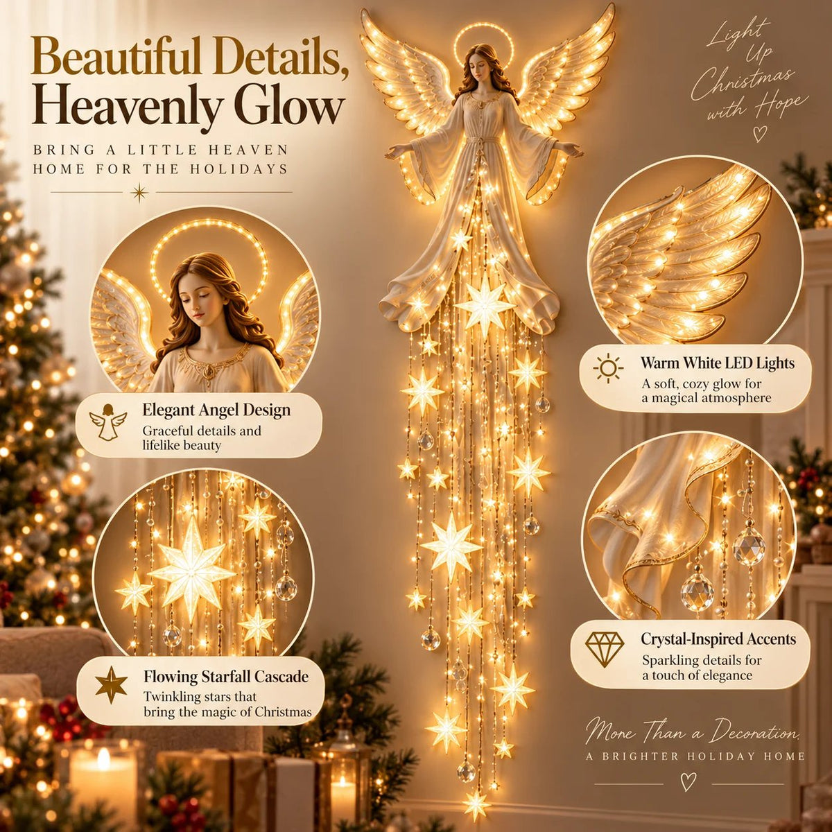 🔥Last Day 49% OFF🔥Angel Blessing Starfall Wall LightTM – Heavenly Christmas Wall Decor