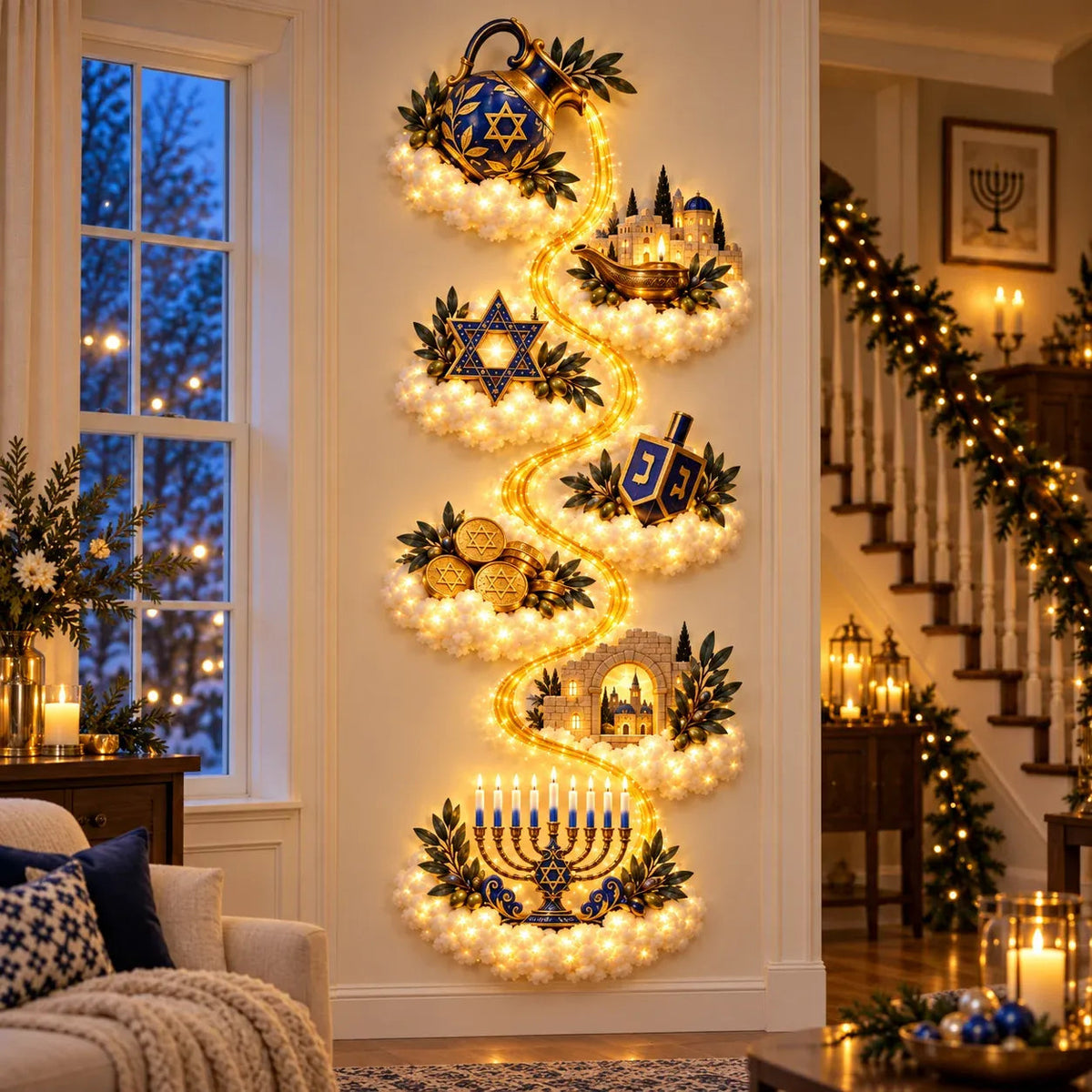 Hanukkah Festival of Lights Wall Decor Collection – 4 Glowing Designs Celebrating Eight Nights of Light